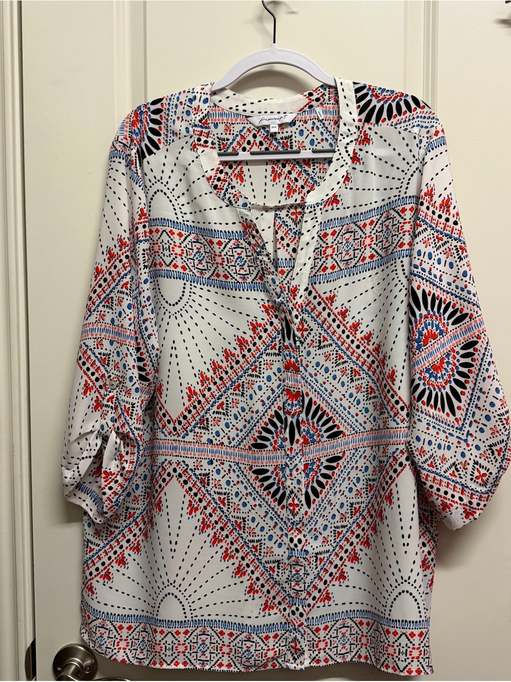 ✨ Pick 3 for $15 ✨ Foxcroft Women’s Bohemian Printed Top with Red & Blue Accents